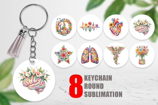 Keychain Watercolor Floral Retro Medical Anatomy Sublimation artnoy 