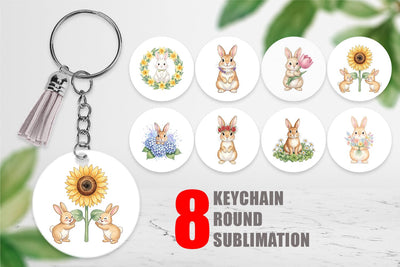 Keychain Watercolor Floral Spring Easter Bunny Sublimation artnoy 