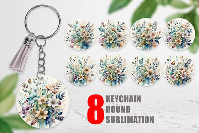 Keychain Watercolor Floral Sublimation artnoy 