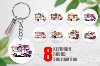 Keychain Watercolor Food Truck Sublimation artnoy 