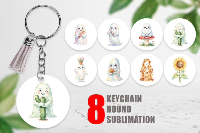Keychain Watercolor Funny Botanical Nature Ghost Sublimation artnoy 