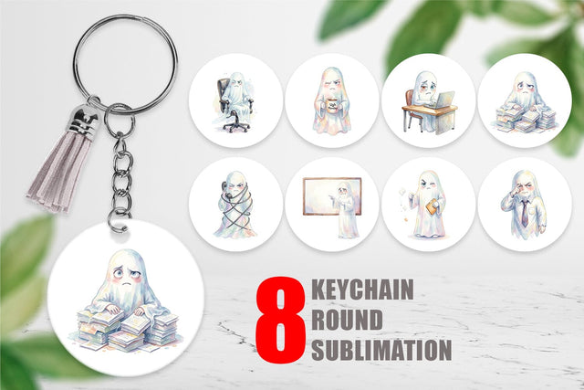 Keychain Watercolor Funny Corporate Office Ghost Sublimation artnoy 