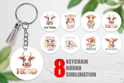 Keychain Watercolor Funny Derpy Cow Quotes Sublimation artnoy 