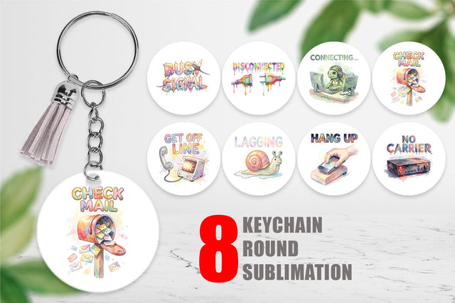 Keychain Watercolor Funny Dial-Up Internet Art Sublimation artnoy 