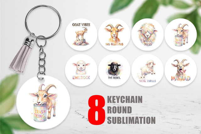 Keychain Watercolor Funny Goofy Goat & Sheep Quotes Sublimation artnoy 