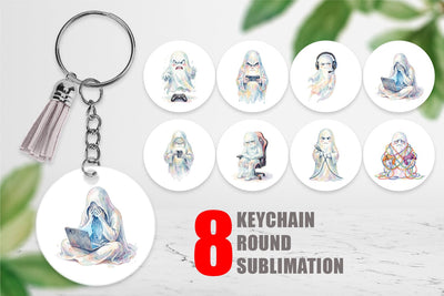 Keychain Watercolor Funny Grumpy Gamer Ghost Sublimation artnoy 