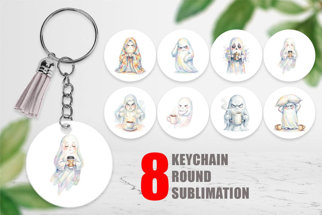 Keychain Watercolor Funny Grumpy Morning Ghost Sublimation artnoy 
