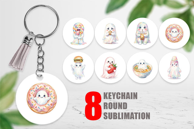 Keychain Watercolor Funny Hungry Foodie Ghost Sublimation artnoy 