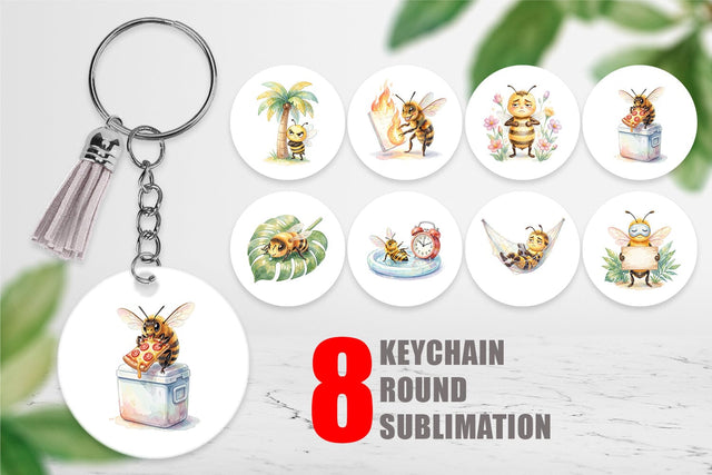 Keychain Watercolor Funny Lazy Island Life Bee Sublimation artnoy 
