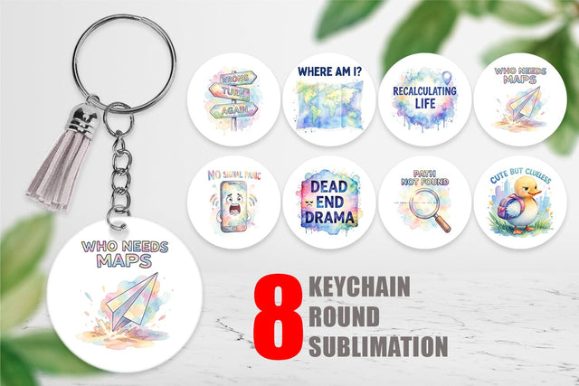 Keychain Watercolor Funny Lost And Confused Quotes Sublimation artnoy 