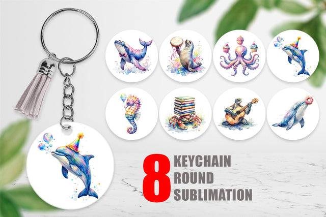 Keychain Watercolor Funny Ocean Animals Sublimation artnoy 