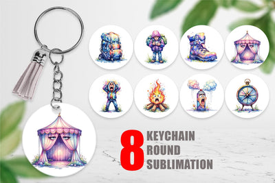 Keychain Watercolor Funny Sarcastic Camping Gear Sublimation artnoy 