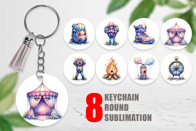 Keychain Watercolor Funny Sarcastic Camping Gear Sublimation artnoy 