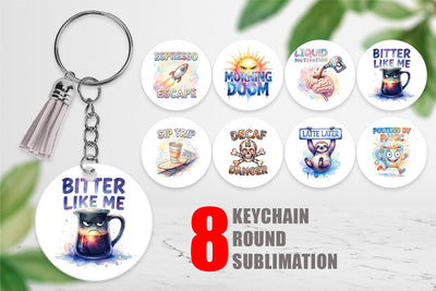 Keychain Watercolor Funny Sarcastic Coffee Art Sublimation artnoy 