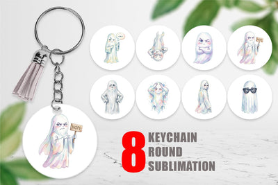 Keychain Watercolor Funny Sarcastic Mood Ghost Sublimation artnoy 