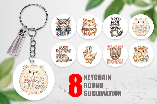 Keychain Watercolor Funny Ugly Cute Animal Mom Quotes Sublimation artnoy 