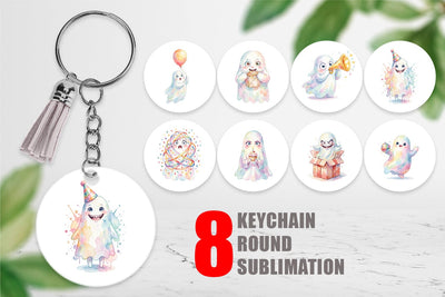 Keychain Watercolor Funny Ugly Cute Party Ghost Sublimation artnoy 