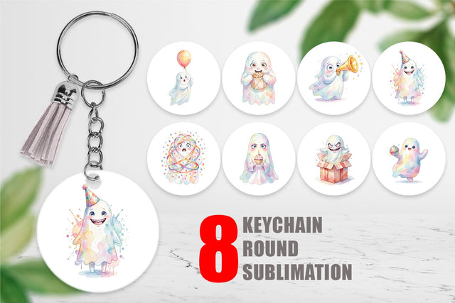 Keychain Watercolor Funny Ugly Cute Party Ghost Sublimation artnoy 