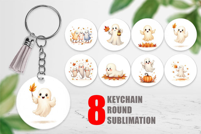 Keychain Watercolor Ghost Autumn Leaves Sublimation artnoy 