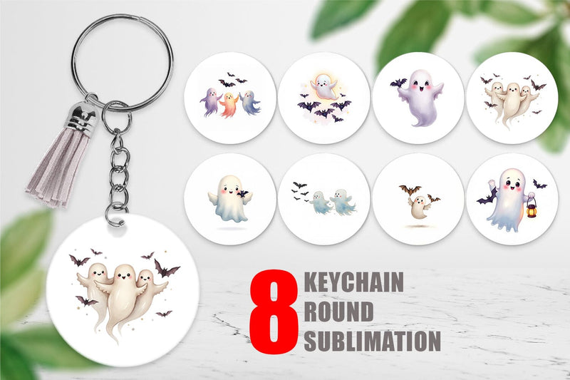 Keychain Watercolor Ghost Bat Friends Sublimation artnoy 