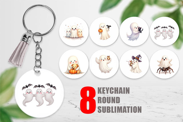 Keychain Watercolor Ghost Halloween Pets Sublimation artnoy 