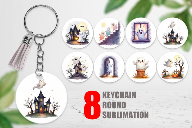 Keychain Watercolor Ghost Haunted House Sublimation artnoy 