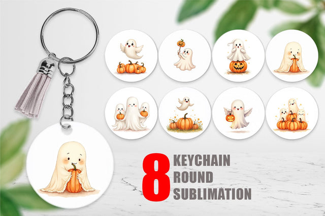 Keychain Watercolor Ghost Pumpkin Friends Sublimation artnoy 