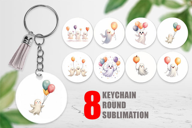 Keychain Watercolor Ghost Spooky Balloons Sublimation artnoy 