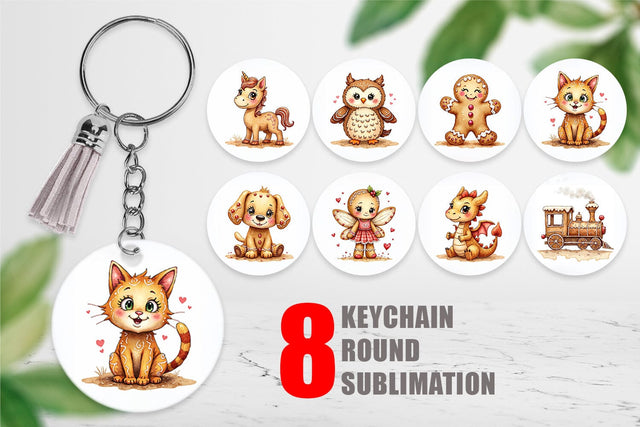 Keychain Watercolor Gingerbread Friends Sublimation artnoy 