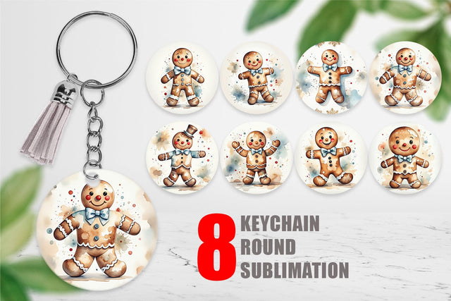 Keychain Watercolor Gingerbread Man Sublimation artnoy 
