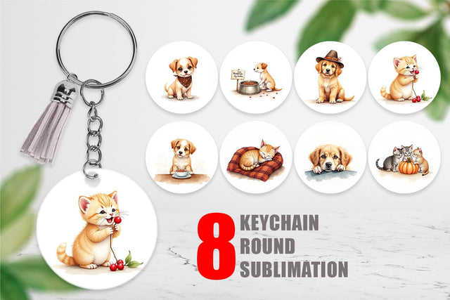 Keychain Watercolor Grateful Pups Kittens Sublimation artnoy 