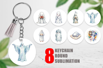 Keychain Watercolor Groggy Morning Coffee Ghost Sublimation artnoy 