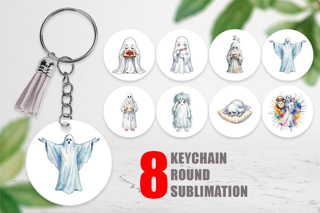 Keychain Watercolor Groggy Morning Coffee Ghost Sublimation artnoy 