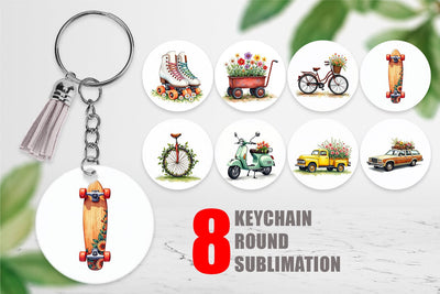 Keychain Watercolor Groovy Bloom Riders 70s Floral Transport Sublimation artnoy 