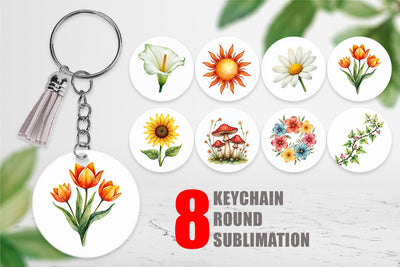 Keychain Watercolor Groovy Garden 70s Retro Watercolor Florals Sublimation artnoy 