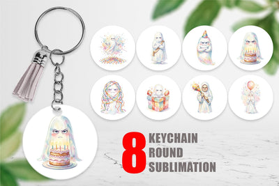 Keychain Watercolor Grumpy Anti Social Ghost Sublimation artnoy 