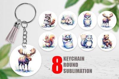 Keychain Watercolor Grumpy Camping Animals Sublimation artnoy 