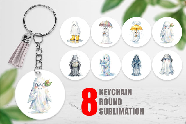 Keychain Watercolor Grumpy Rainy Day Ghost Art Sublimation artnoy 
