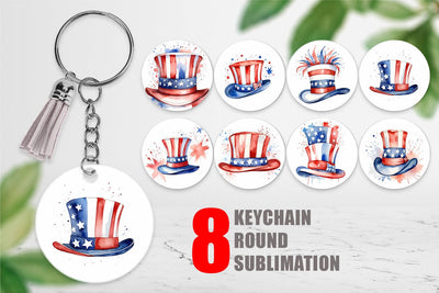 Keychain Watercolor Hat Patriotic Sublimation artnoy 