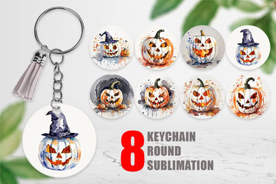 Keychain Watercolor Jack O Lantern Sublimation artnoy 