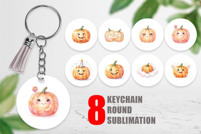 Keychain Watercolor Kawaii Cute Pastel Pumpkin Sublimation artnoy 