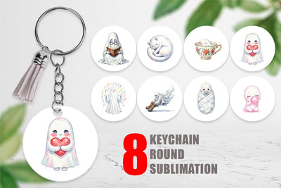 Keychain Watercolor Kawaii Pastel Sleepy Ghost Sublimation artnoy 