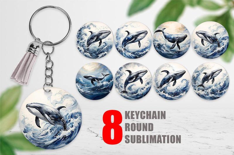 Keychain Watercolor Leaping Whale Sublimation artnoy 