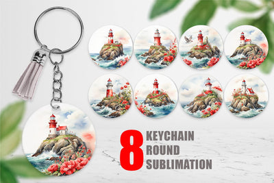 Keychain Watercolor Lighthouse Sublimation artnoy 