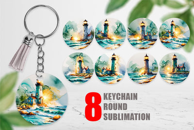 Keychain Watercolor Lighthouse Sublimation artnoy 