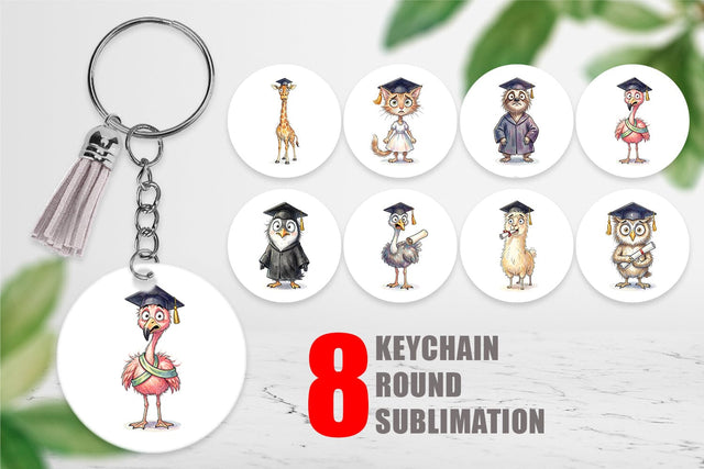 Keychain Watercolor Messy Animal Graduation Sublimation artnoy 