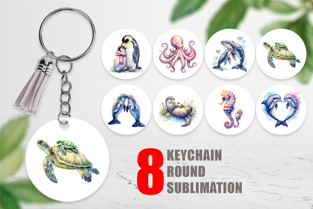 Keychain Watercolor Mom and Baby Ocean Animals Sublimation artnoy 