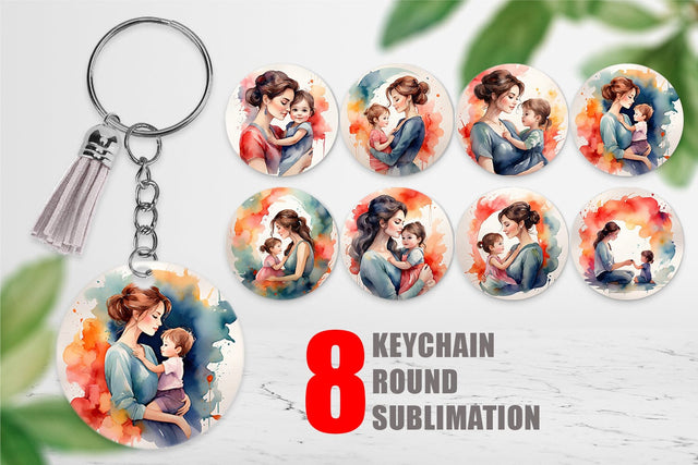 Keychain Watercolor Mom and Kid Sublimation artnoy 