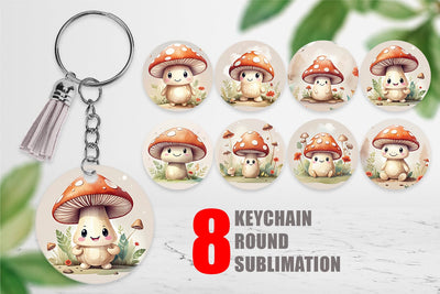 Keychain Watercolor Mushrooms Sublimation artnoy 