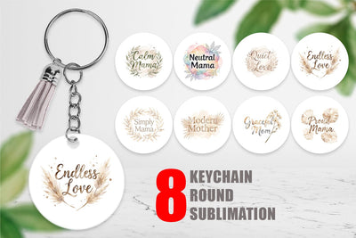 Keychain Watercolor Neutral Boho Botanical Mama Quotes Sublimation artnoy 